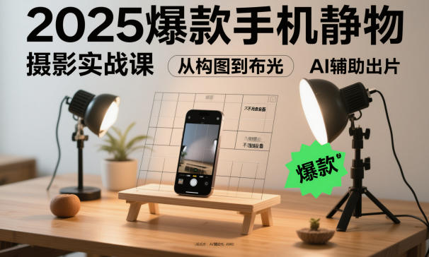 2025爆款手机静物摄影实战课，从构图到布光，不用贵设备，AI辅助出片-闲赋网
