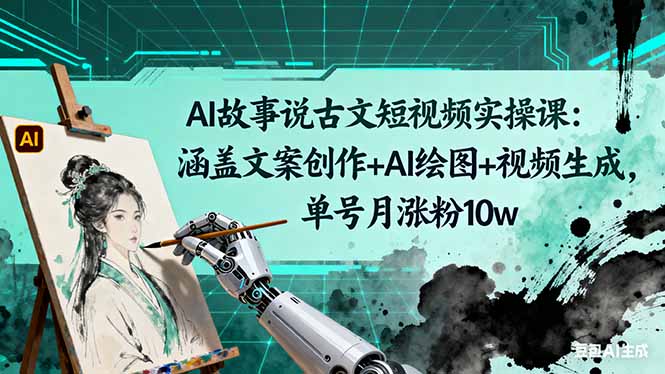AI故事说古文短视频实操课：涵盖文案创作+AI绘图+视频生成，单号月涨粉10w-闲赋网