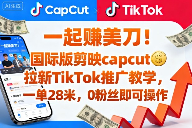 一起賺美刀！国际版剪映capcut拉新TikTok推广教学，一单28米，0粉丝即可操作(附推广入口和教学)-闲赋网