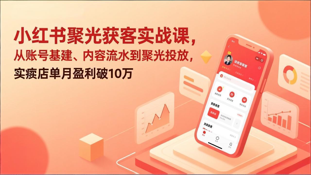 小红书聚光获客实战课，从账号基建、内容流水到聚光投放，实体店单月盈利破10万-闲赋网