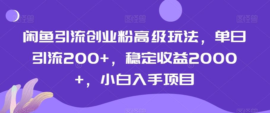 闲鱼引流创业粉高级玩法，单日引流200+，稳定收益2000+，小白入手项目-闲赋网