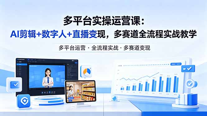 某团队多平台实操运营课-更新26年4月20：AI剪辑+数字人+直播变现，多赛道全流程实战教学-闲赋网