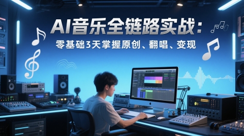 AI音乐全链路实战变现课：零基础3天掌握原创、翻唱、变现-闲赋网