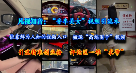 凡视知音：“香车美女”视频引流术，依靠鲜为人知的视频入口，搬运“高端圈子”视频，引流精准创业粉，评论区一堆“求带”-闲赋网