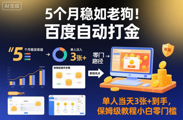 5个月稳如老狗！百度自动打金，单人当天3张+到手，保姆级教程小白零门槛【揭秘】-闲赋网