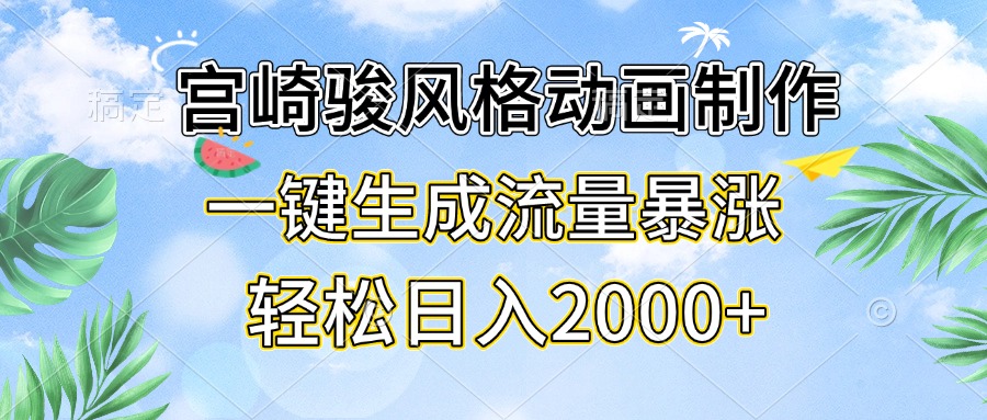 宫崎骏风格动画制作，一键生成流量暴涨，轻松日入2000+-闲赋网