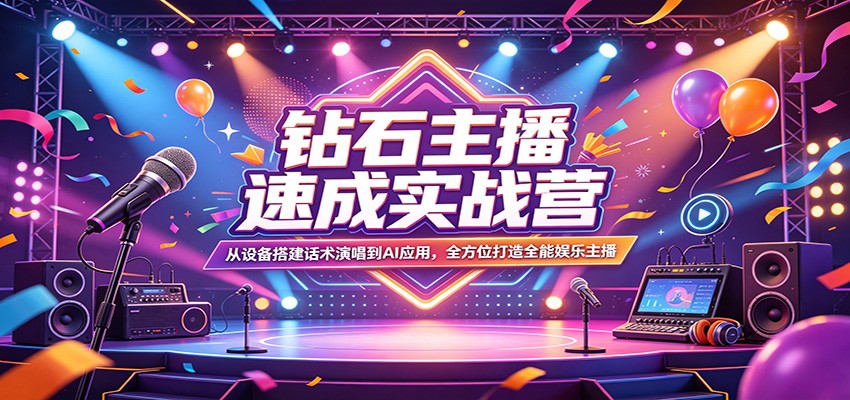 钻石主播速成实战营：从设备搭建话术演唱到AI应用，全方位打造全能娱乐主播-闲赋网