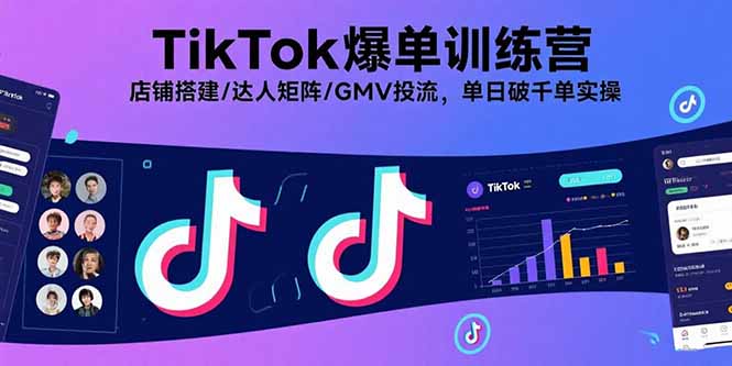 TikTok爆单训练营，店铺搭建/达人矩阵/GMV投流，单日破千单实操-闲赋网