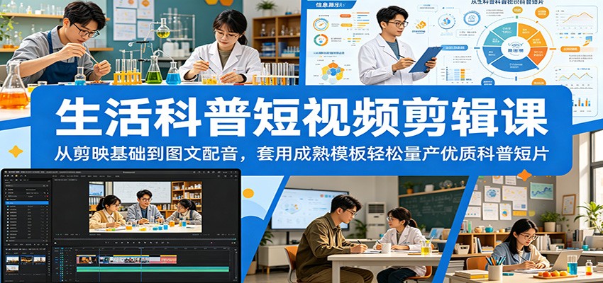 生活科普短视频剪辑课：从剪映基础到图文配音，套用成熟模板轻松量产优质科普短片-闲赋网