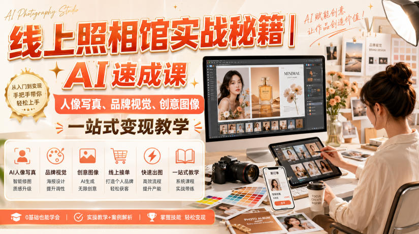 线上照相馆实战秘籍｜AI速成课，人像写真、品牌视觉、创意图像一站式变现教学-闲赋网