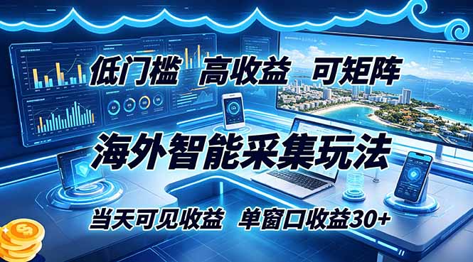 海外智能采集玩法，低门槛高单价可矩阵，当天可见收益，单窗口30+-闲赋网