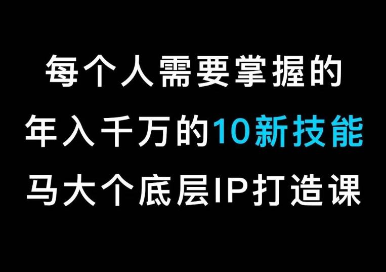 马大个的IP底层逻辑课，​每个人需要掌握的年入千万的10新技能，约会底层IP打造方法！-闲赋网