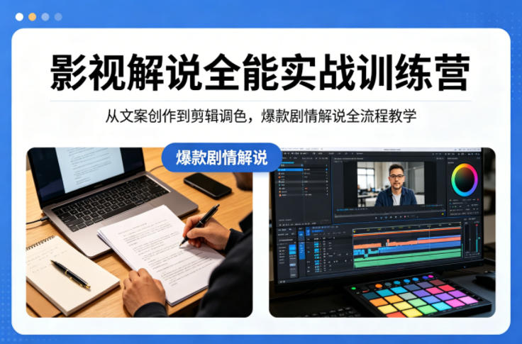 影视解说全能实战训练营：从文案创作到剪辑调色，爆款剧情解说全流程教学-闲赋网