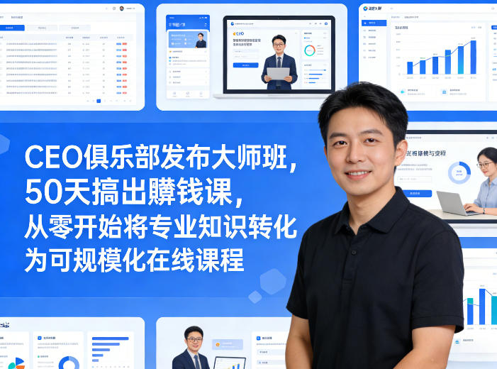 CEO俱乐部发布大师班，50天搞出賺钱课，从零开始将专业知识转化为可规模化在线课程-闲赋网