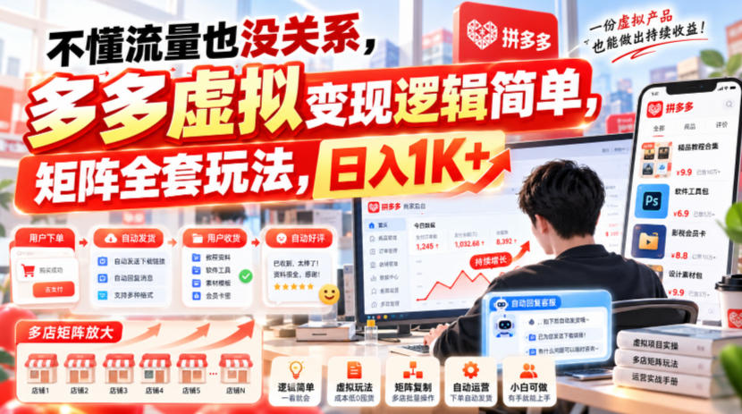60a7901b40a090badae7bf3974db10e5.jpeg 不懂流量也没关系,多多虚拟变现逻辑简单,矩阵全套玩法,日入1K+【揭秘】