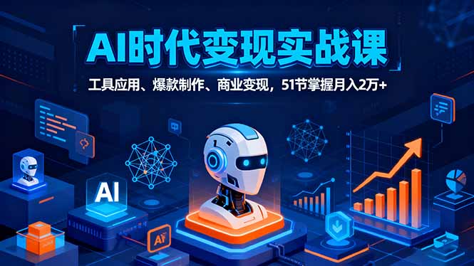 AI时代全场景实战课，工具应用、爆款制作、商业变现，51节掌握月入2万+-闲赋网