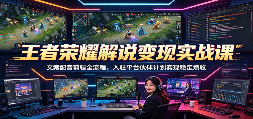 王者荣耀解说变现实战课：文案配音剪辑全流程，入驻平台伙伴计划实现稳定增收-闲赋网