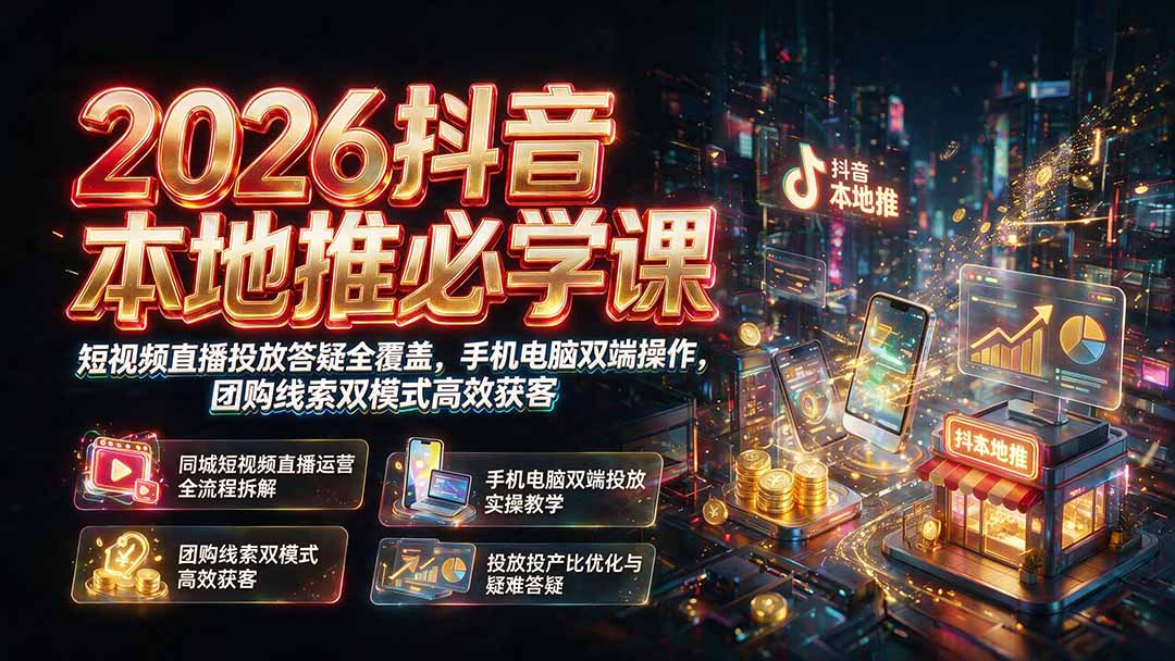 62939f0b2c12ade48d56fcd5ad776855.jpeg 2026抖音本地推必学课|短视频直播投放答疑全覆盖,手机电脑双端操作,团购线索双模式高效获客