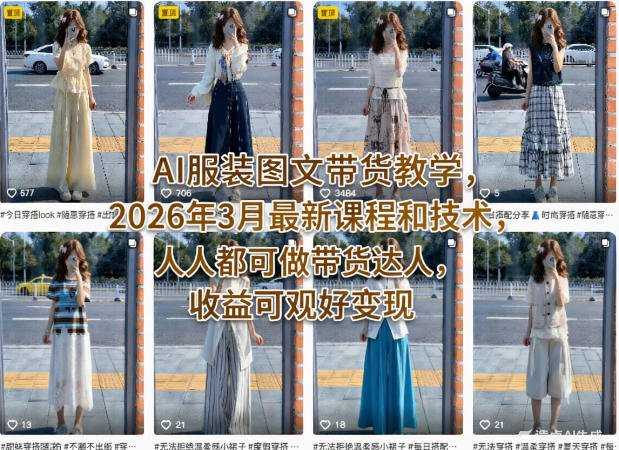AI服装图文带货教学，2026年3月最新课程和技术，人人都可做带货达人，收益可观好变现-闲赋网