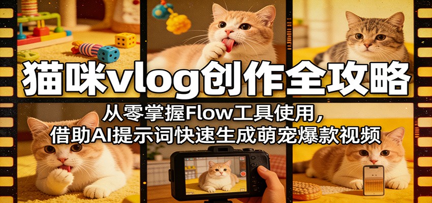 猫咪vlog创作全攻略：从零掌握Flow工具使用，借助AI提示词快速生成萌宠爆款视频-闲赋网