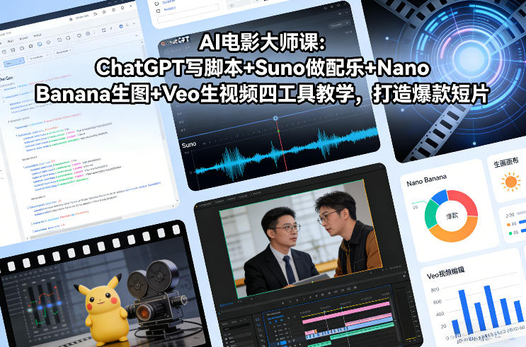AI电影大师课：ChatGPT写脚本+Suno做配乐+Nano Banana生图+Veo生视频，打造爆款短片-闲赋网