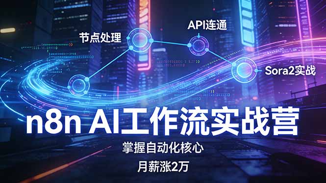 n8n AI工作流实战营，节点处理+API连通+Sora2实战，掌握自动化核心月薪涨2万-闲赋网