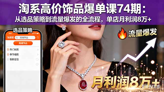 淘系高价饰品爆单课74期：从选品策略到流量爆发的全流程，单店月利润8万+-闲赋网