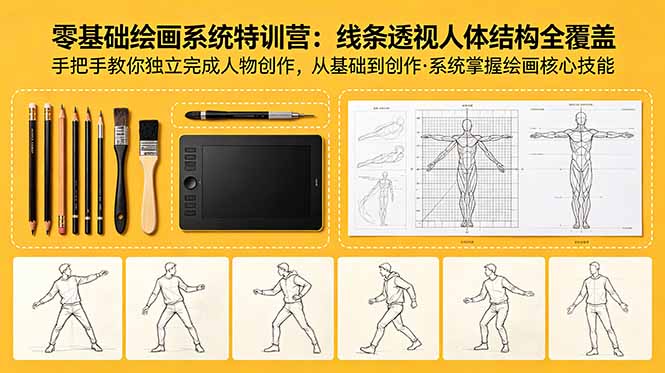 零基础绘画系统特训营：线条透视人体结构全覆盖，手把手教你独立完成人物创作-闲赋网