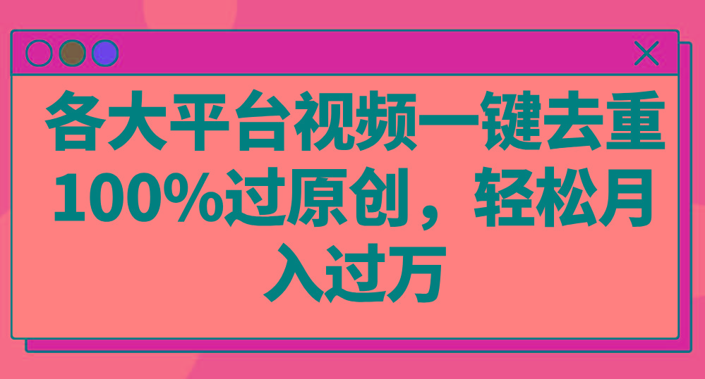 各大平台视频一键去重，100%过原创，轻松月入过万！-闲赋网