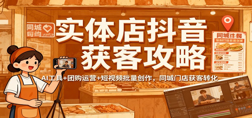 实体店抖音获客攻略：AI工具+团购运营+短视频批量创作，同城门店获客转化-闲赋网