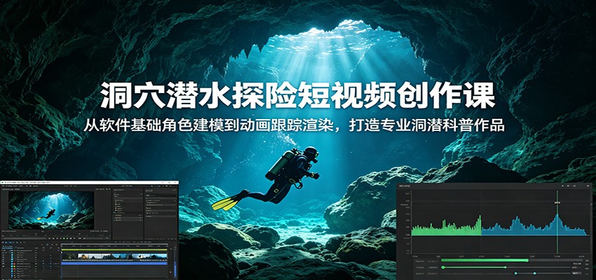 洞穴潜水探险短视频创作课：从软件基础角色建模到动画跟踪渲染，打造专业洞潜科普作品-闲赋网