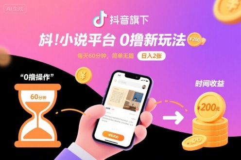 抖音旗下小说平台0撸新玩法，每天挂G60分钟，简单无脑，日入2张【揭秘】-闲赋网