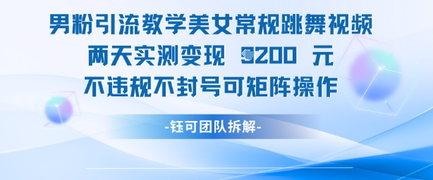 男粉引流教学美女常规跳舞视频两天实测变现1k+，不违规不封号可矩阵操作-闲赋网