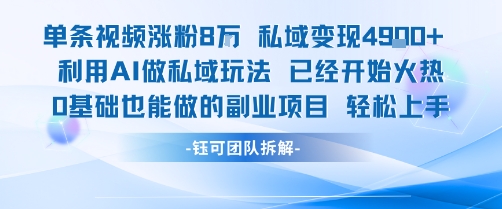 单条视频私域变现4.9k+利用AI做私域玩法 已经开始火热0基础也能做的副业项目轻松上手-闲赋网
