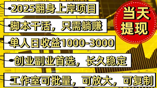 稳定八年美金掘金2.0脚本干活，只需躺赚。单人日收益1000-3000可批量、…-闲赋网