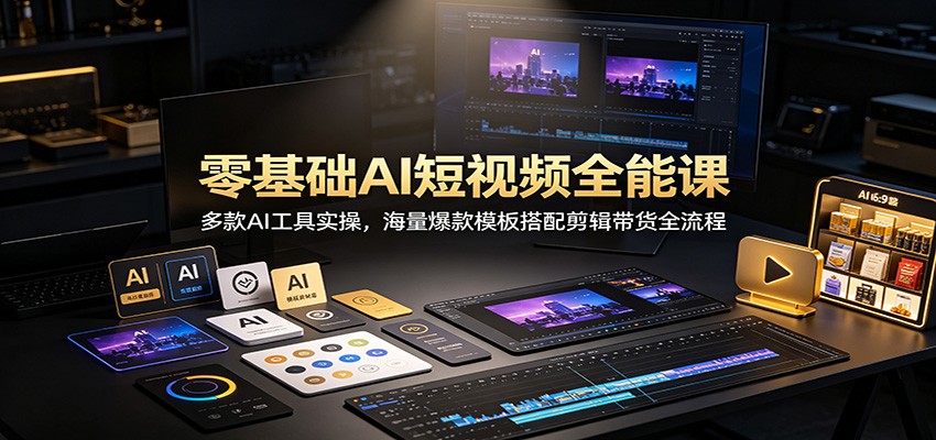 零基础AI短视频全能课：多款AI工具实操，海量爆款模板搭配剪辑带货全流程-闲赋网