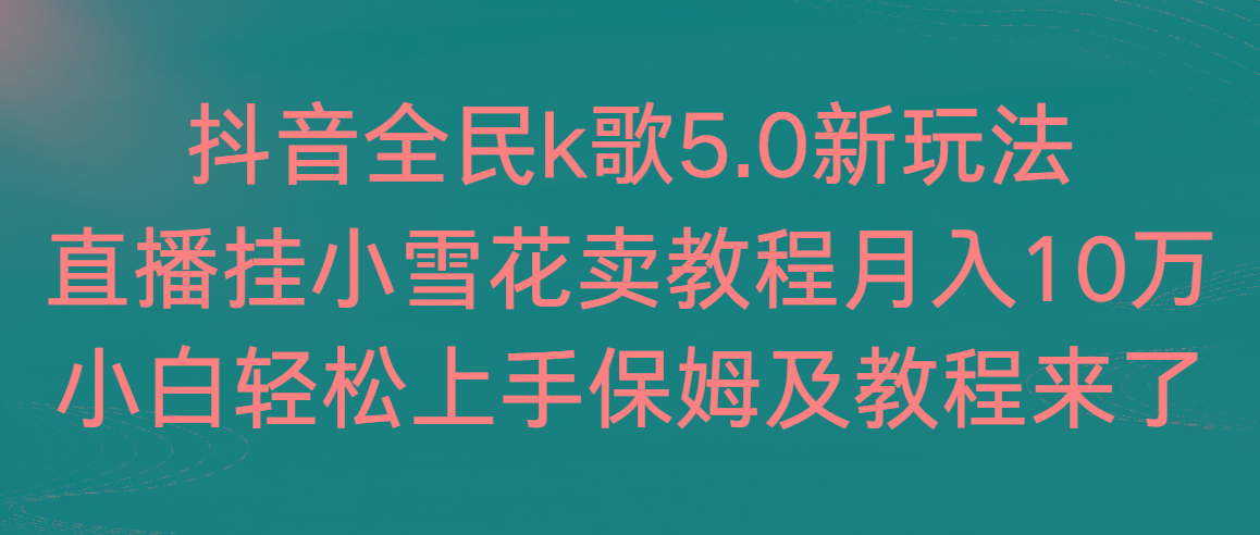 抖音全民k歌5.0新玩法，直播挂小雪花卖教程月入10万，小白轻松上手，保…-闲赋网
