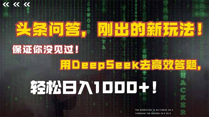 头条问答，刚出的新玩法！保证你没见过！结合Deepseek高效答题，日入1000+-闲赋网