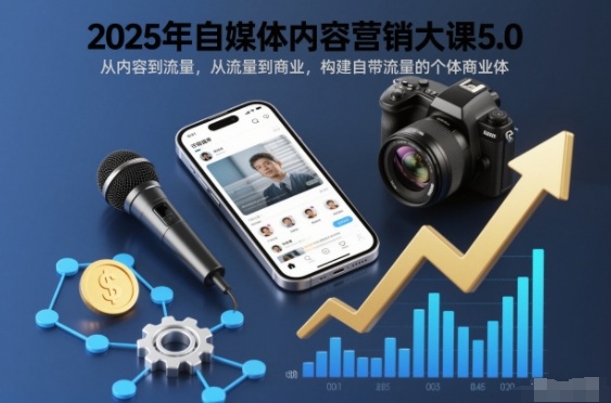 2025年自媒体内容营销大课5.0，从内容到流量，从流量到商业，构建自带流量的个体商业体-闲赋网