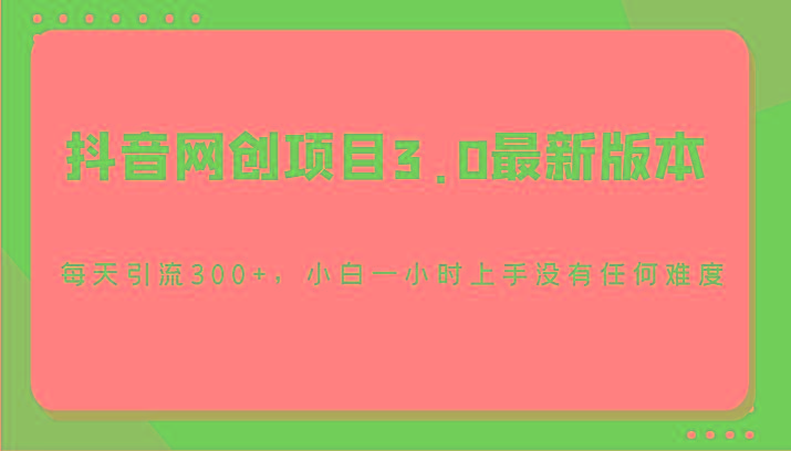 抖音网创项目3.0最新版本，每天引流300+，小白一小时上手没有任何难度-闲赋网