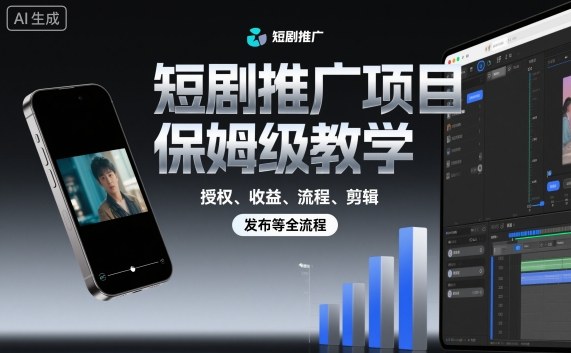 短剧推广项目保姆级教学，授权、收益、流程、剪辑，发布等全流程-闲赋网