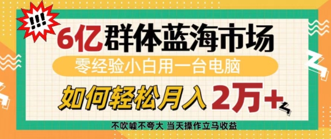6亿群体蓝海市场，零经验小白用一台电脑，如何轻松月入过w【揭秘】-闲赋网