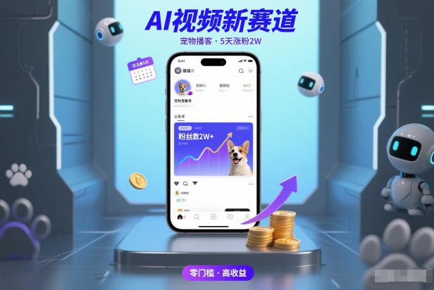 AI视频新赛道，宠物播客仅注册5天涨粉2W，收益非常可观-闲赋网