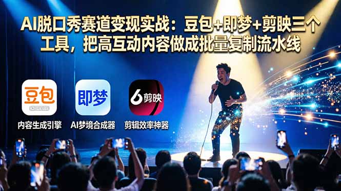AI脱口秀赛道变现实战：豆包+即梦+剪映三个工具，把高互动内容做成批量复制流水线-闲赋网