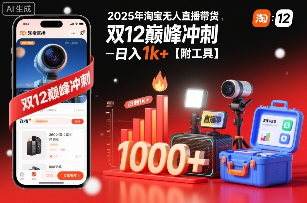 2025年淘宝无人直播带货，冲刺双12，日入1k+【附工具】【揭秘】-闲赋网