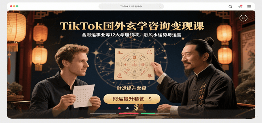 TikTok国外玄学咨询变现课，含财运事业等12大命理领域，融风水运势与运营-闲赋网