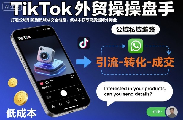 TikTok外贸操盘手，打通公域引流到私域成交全链路，低成本获取高质量海外询盘-闲赋网