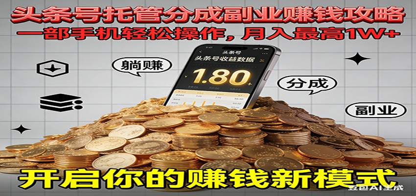 全程托管今日头条，一部手机就可以开干，最高躺赚1W+-闲赋网