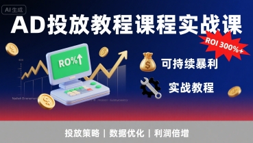 AD投放教程课程实战课，实现广告ROI300%+可持续暴利-闲赋网