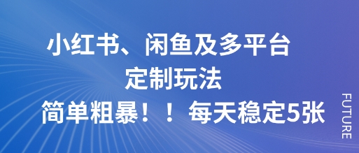 小红书、闲鱼及多平台定制玩法简单粗暴！每天稳定5张-闲赋网